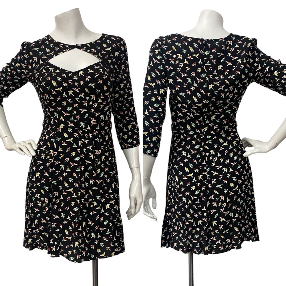 Cooperative Women's Black skater dress with multi-color bird print size 0